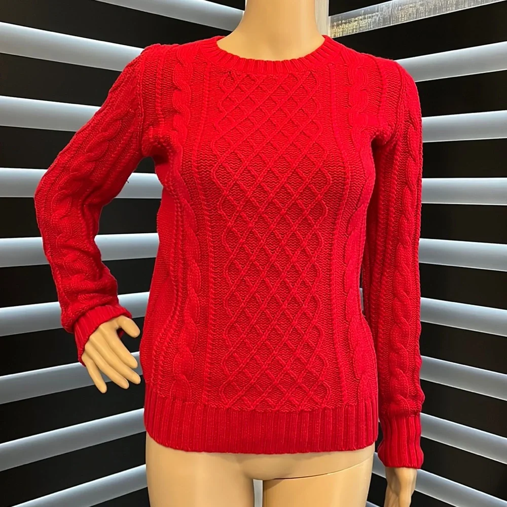 Red Old Navy sweater crochet long sleeve festive Christmas holiday top small S